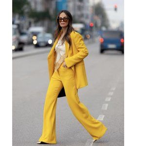 NWT ZARA WOMEN DOUBLE BREASTED BLAZER JACKET YELLOW | 2277/628 XS